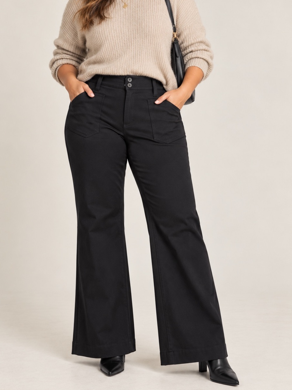 Maeve The Junie High Rise Wide Leg Flare Pants Size 12 Black Stretch Ponte Knit